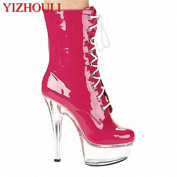 

high heel model boots, banquet transparent platform boots, 15 cm thin heel, zipper open ankle boots, Black
