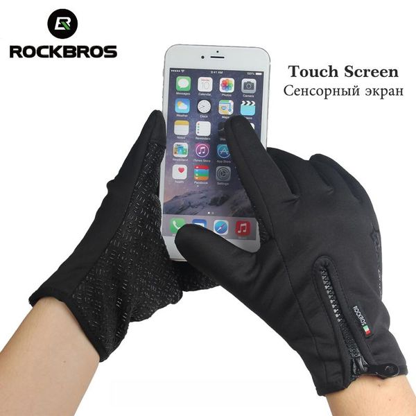 

rockbros men women winter windproof fleece warm cycling full finger gloves outdoor sports skiing touch screen bike bicycle glove jllqqd, Black