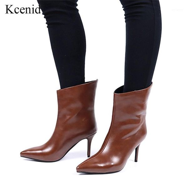 

kcenid 2020 new arrival ankle boots women pointed toe autumn winter boots women wider opening high heels party shoes woman1, Black