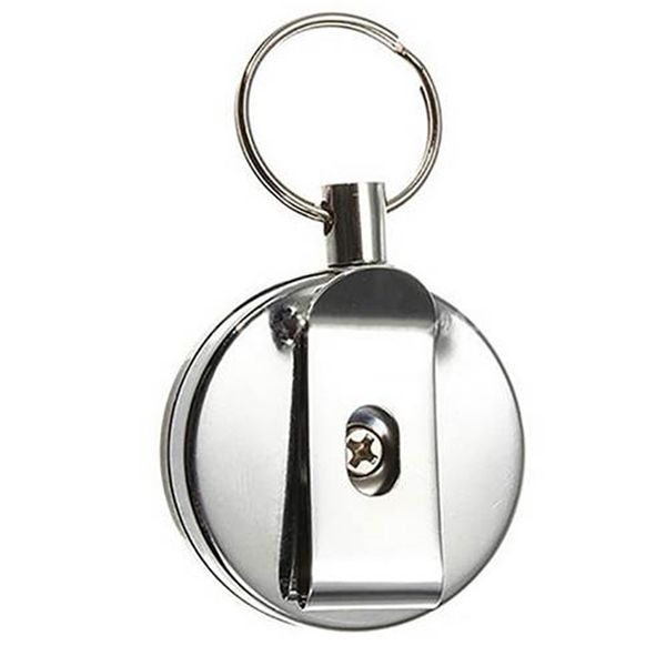 

stainless steel retractable key recoil ring pull chain belt clip keychain, Silver