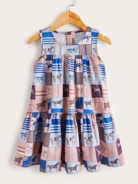 

toddler girls patchwork print ruffle hem dress she, Red;yellow