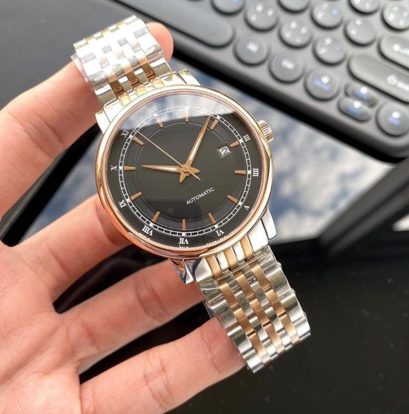 

men watches automatic movement 40mm dial 316l stainless steel case stainless steel strap business casual waterproof watch, Slivery;brown