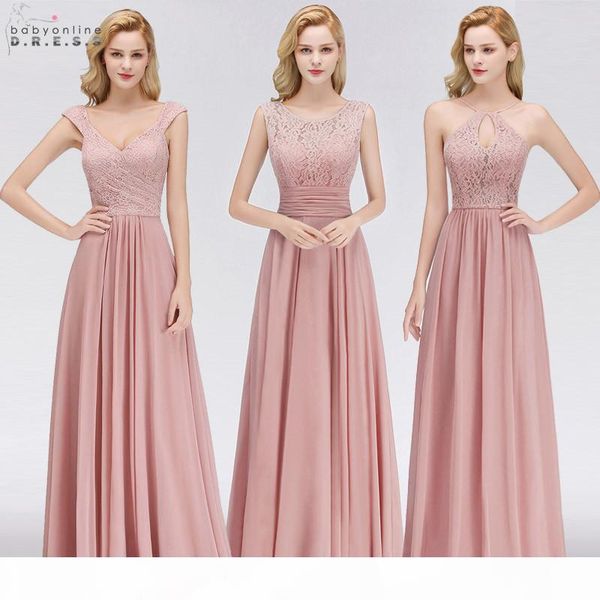 

vestido madrinha pink lace long bridesmaid dresses a line chiffon dress for wedding party robe demoiselle d'honneur c19041901, Black;pink
