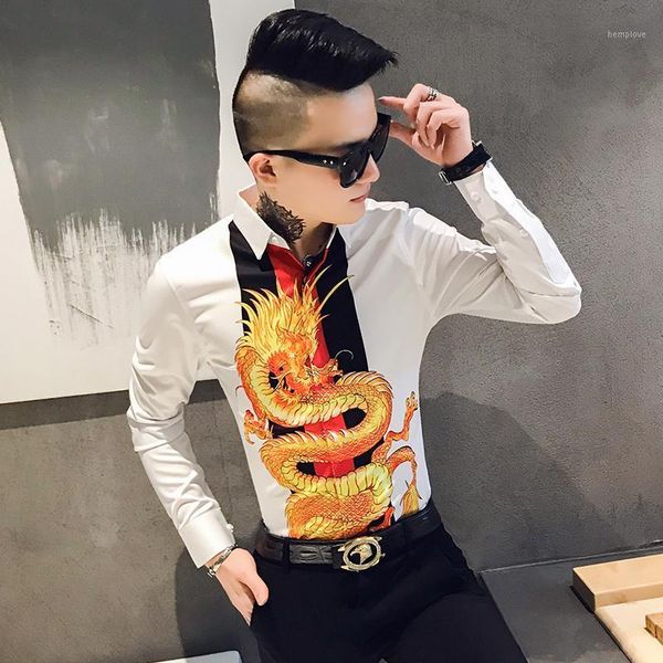 

printed the spring and autumn period and the new men long sleeve shirt, cultivate morality shirt/cs95/301 - a - 1 p551, White;black