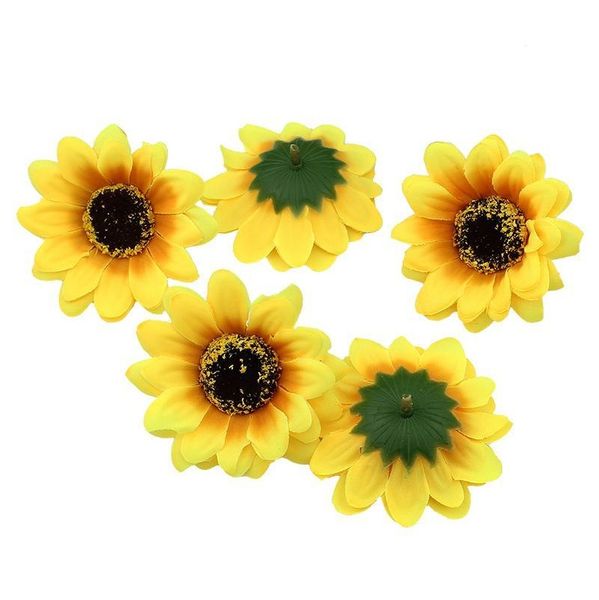 

7cm silk sunflower artificial flower heads wedding diy wreath hair fake flowers dec jlldsm ladyshome