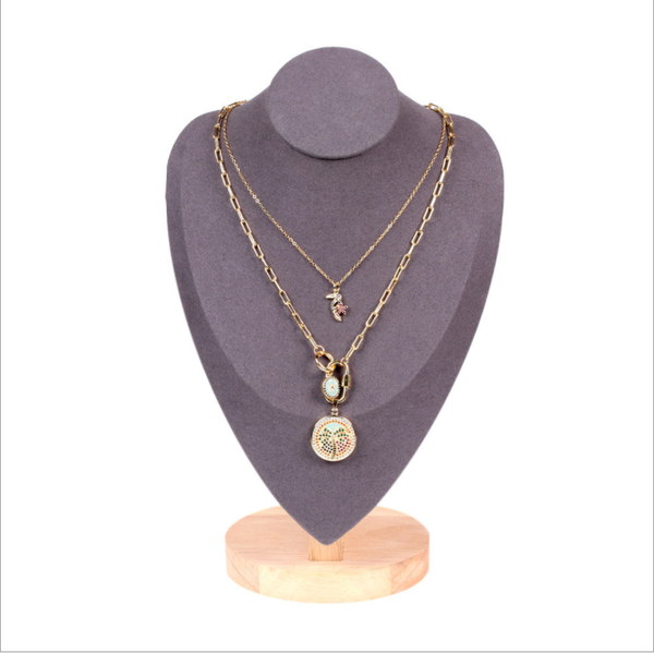 

chains toucan zircon round brand turnbuckle hip hop double necklace wholesale, Silver