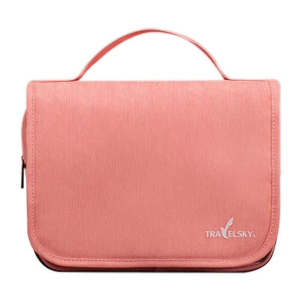 

travel storage waterproof pu cosmetic bag multifunctional storage bag folding large capacity toilet, Pink;blue