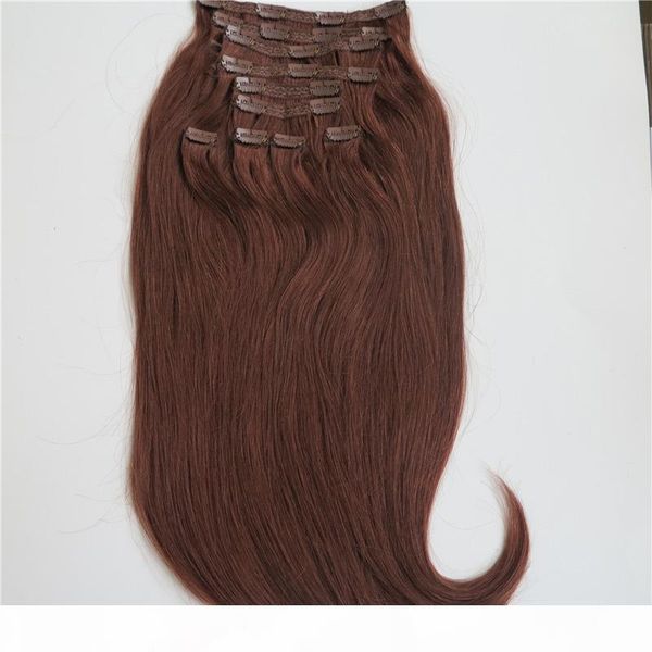 

human brazilian hair clip in hair dyeable dark auburn brown remy hair extensions can be bleached customize 18, Black;brown