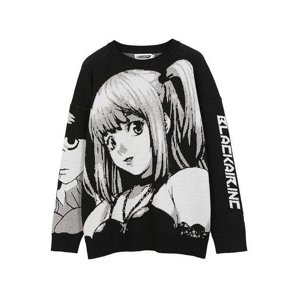 

mens hip hop streetwear harajuku sweater vintage retro japanese style anime girl knitted women sweater autumn cotton pullover, White;black