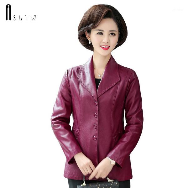 

asltw -6xl plus size leather coat women new spring fashion suit type single-breasted jacket women pu leather jackets1, Black