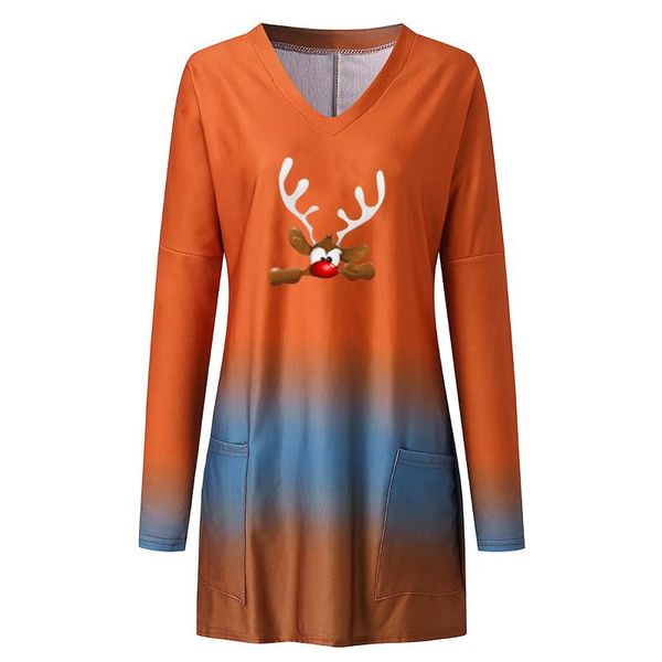 

fall women sweatshirts pullover christmas elk printed v-neck tie-dye long gradient hoodies harajuku cartoon vrouw truien, Black