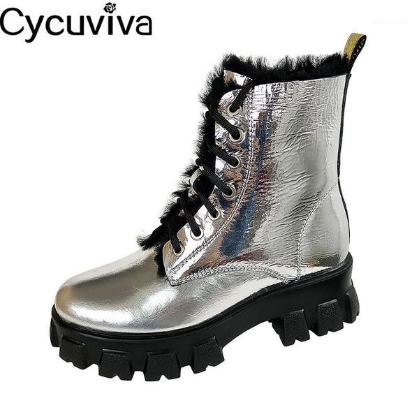 

boots women snow real leather wool ankle for cozy thick sole runway winter shoes woman platform flat knight1, Black