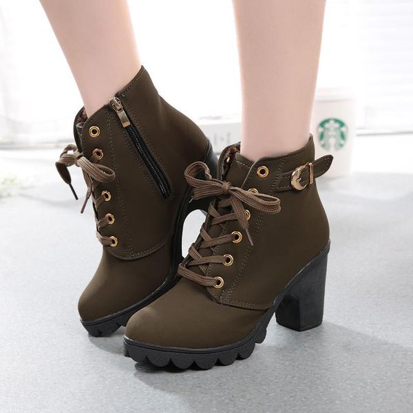 

boots plus size ankle women platform high heels women's buckle shoes thick heel short boot ladies drop 1, Black