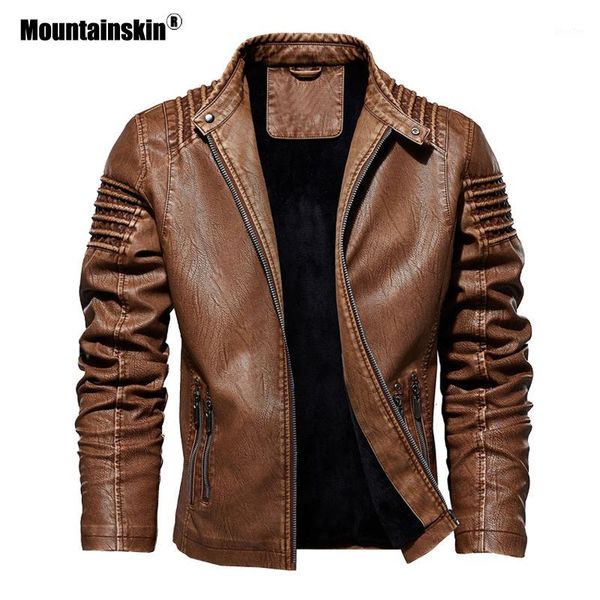 

mountainskin men's leather jacket winter autumn mens motorcycle pu coat warm fashion slim outwear male brand clothing sa8121, Black