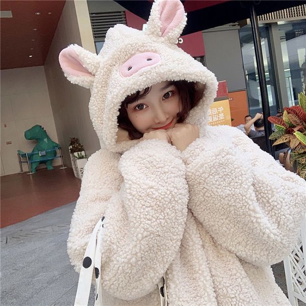 

velvet frog hoodie winter zipper cute coat outwear korean style plush comfort thicker chic hooded soft women street jacket 201028, Black;brown