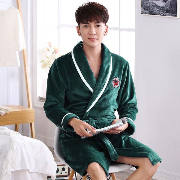 

men coral fleece kimono robe autumn winter new homewear bathrobe gown intimate lingerie flannel nightwear home clothing, Black;brown