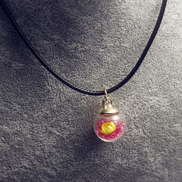 

2020 korean style glass ball necklace female rope chain rhinestone flower round pendant necklace, Silver