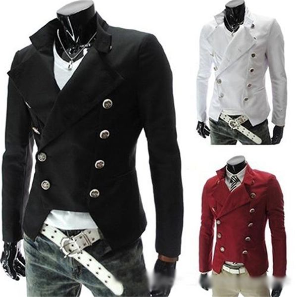 

men's fashion european style double-breasted casual lapel slim suit blazer coat, White;black