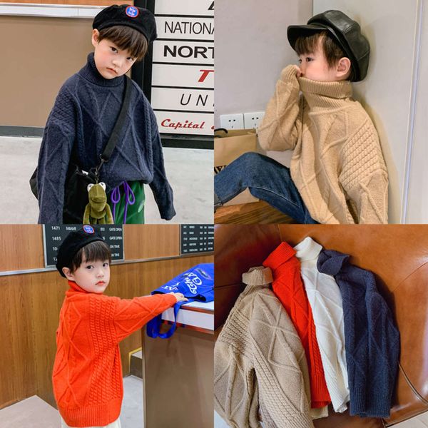

im children's wear boys' high neck warm 2020 new winter solid color pullover sweater fashion, Blue