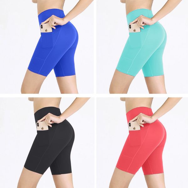 

outdoor cycling sports shorts pocket elastic tight high waist fitness yoga pants female, White;black