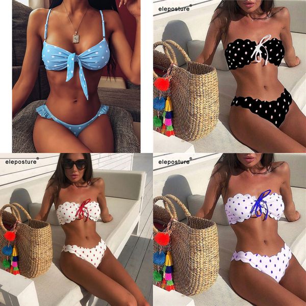 

polka dot bikini women 2021 two piece swimsuit push up swimwear floral side bathing suit brazilian beach wear swimming suit q0105, White;black