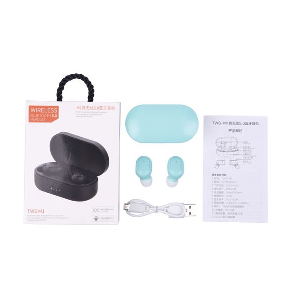 

new m1 bluetooth headsets wireless headset 5.0 tws earphone noise cancelling mic stereo in-ear bluetooth headset