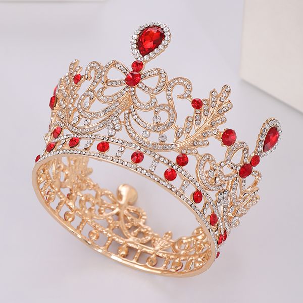 

luxury round red rhinestone crystal wedding crown bride tiaras and crowns diadem bride crown bridal hair jewelry accessories, Slivery;golden