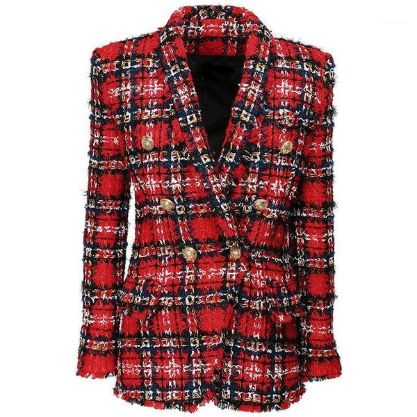 

high street 2020 designer jacket women's double breasted shawl collar tassel fringed plaid tweed blazer1, White;black