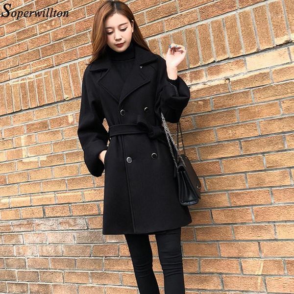 

wool coat women 2019 winter jacket black woolen office lady double breasted chaqueta cashmere elegant work outerwear warm h761