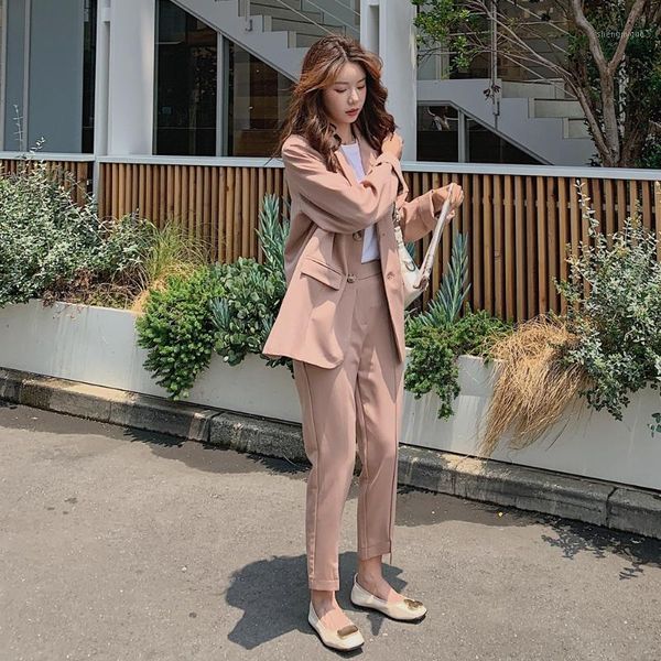 

women's suit 2019 autumn new casual fashion temperament loose high waist pants single-breasted two-piece suit women's clothing1, White;black