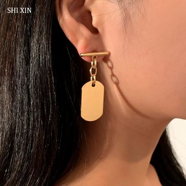 

dangle & chandelier shixin punk stick with square pendant earrings for women gold color drop earring fashion hanging trendy 2021 ear jewelry, Silver