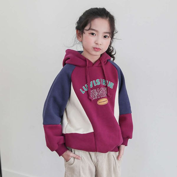 

sweater girls' korean and winter plush leisure middle school thickened hooded pullover autumn et children's rkg4, Black