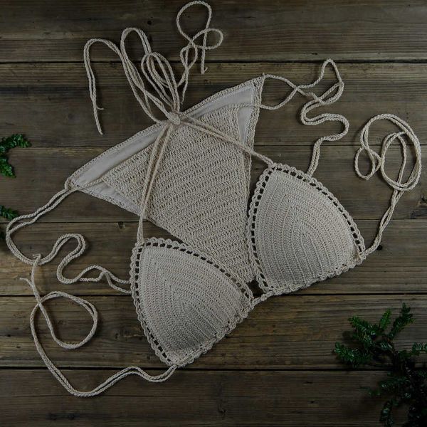 

hand crochet bikini suit push up cotton swimsuit bandage bathing suits padqs5m