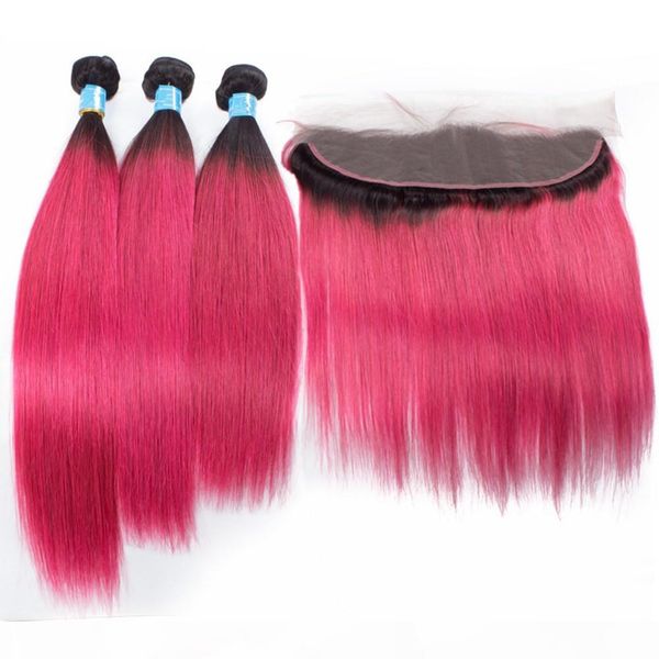 

ombre pink virgin hair lace frontal closure with bundles silky straight #1b pink ombre malaysian human hair weaves 3bundles with frontal, Black