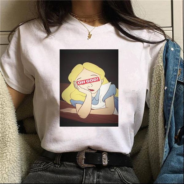 

punk style women tshirts fashion funny cartoon princess print tee shirts graphic loose female tee women tee, White