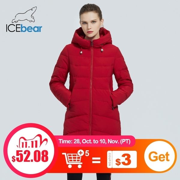 

icebear winter long coat ladies classic high-quality parka fashion jacket hooded women's clothing gwd20101i 201103, Black