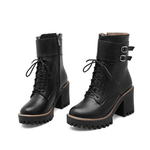

2021 new fashion autumn ladies high heels shoes foot toe lace up to women's boots jqxd, Black