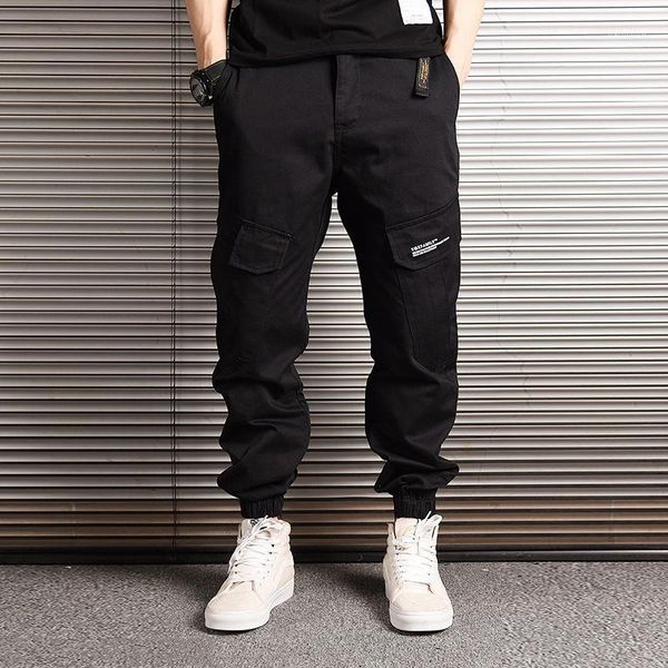 

fashion streetwear men jeans loose fit multi pockets cargo pants japanese hip hop jeans men camouflage joggers pants1, Blue