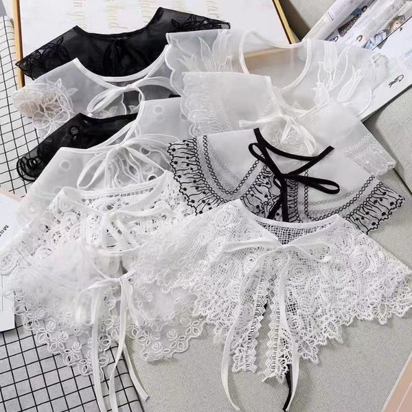 

bow ties 2021 lace fake collars neck shawl shirt blouse detachable collar for women wrap false ladies sweater decorative1, Black;gray