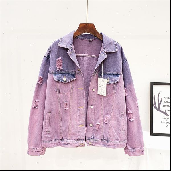 

fashion hit color holes denim jacket women outerwear harajuku loose long sleeve short washed jeans jacket coat streetwear female, Black;brown