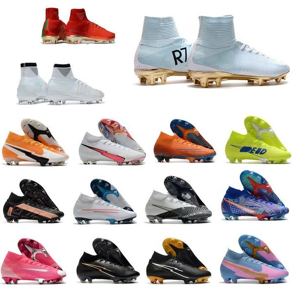 

2021 mens mercurial superfly cr7 football boots fg black white soccer shoes red soccer cleats size 39-45