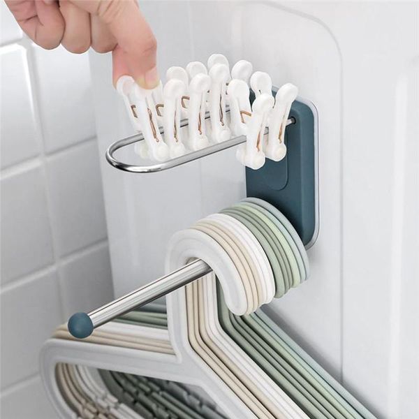 

hooks & rails hanger stacker holder storage rack wall mounted 2 layer clothes hangers organizer