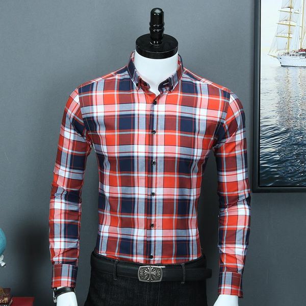 

men's formal long sleeve colours plaid office shirts comfortable standard-fit 100% cotton casual button collar dress shirt, White;black
