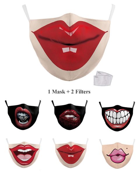 

dustproof pc8p2020 printing masks reusable funny 3d mouth ultraviolet-proof washable running face mask