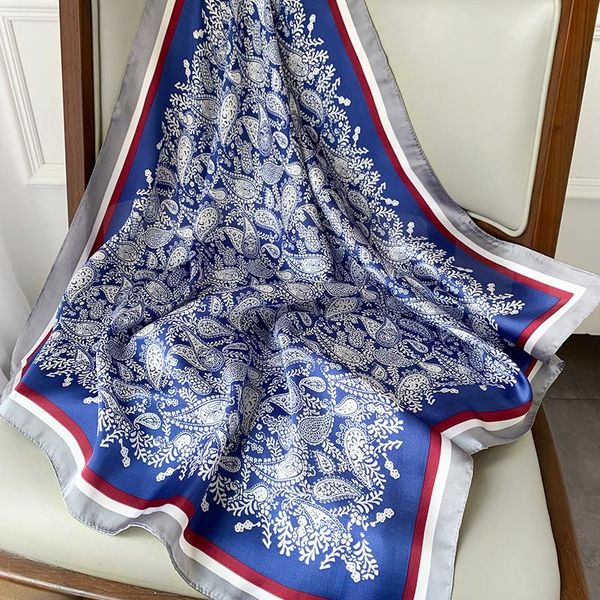 

scarves 70*70cm paisley print hair scarf for women bandana head small shawls silk satin neck scarfs female square headband hijab, Blue;gray