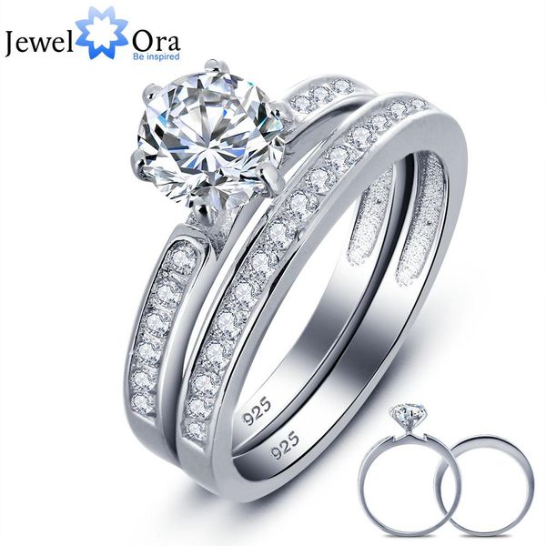 

luxurious wedding classic 6.5mm round cubic zirconia ring sets 925 sterling silver rings for women ing, Slivery;golden