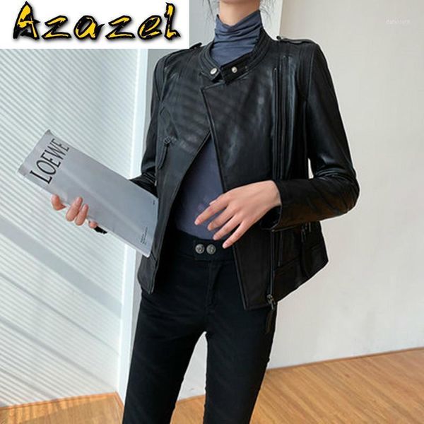 

real genuine leather jacket women clothes 2020 korean streetwear women's fur vintage spring autumn fit sheepskin coat 166621, Black