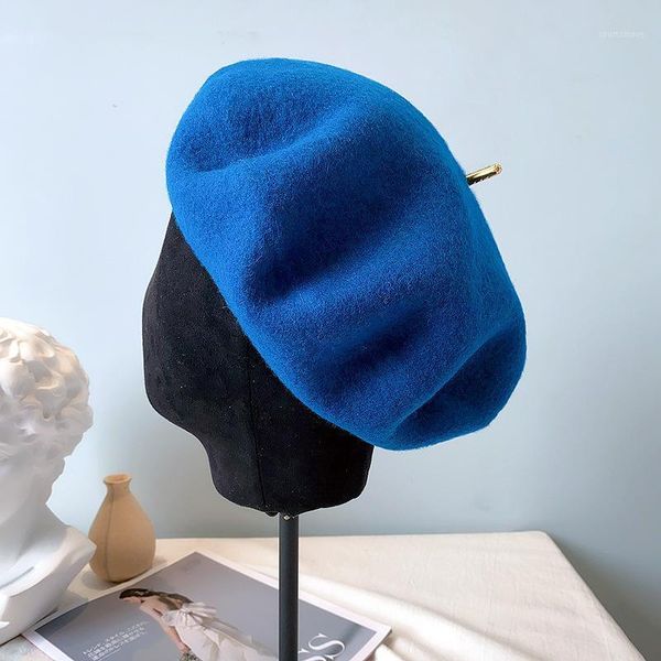 

berets wool big beret hats for women solid black french vintage painter hat ladies fedoras flat caps wholesale1, Blue;gray