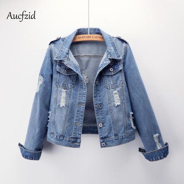 

women's jackets aucfzid autumn plus size 5xl denim jacket women streetwear oversize jean ripped casual boyfriend coat a222, Black;brown