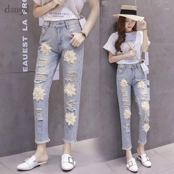 

dangal women jeans pants pencil pants jeans femme women tassel flowe beading hole washed casual pant ladies trousers 20181, Blue